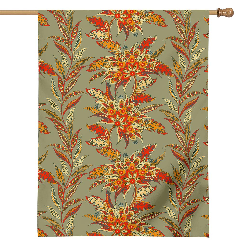 Vintage Orange Bohemian Floral Print House Flag