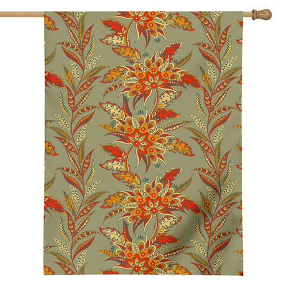 Vintage Orange Bohemian Floral Print House Flag