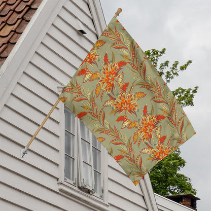 Vintage Orange Bohemian Floral Print House Flag