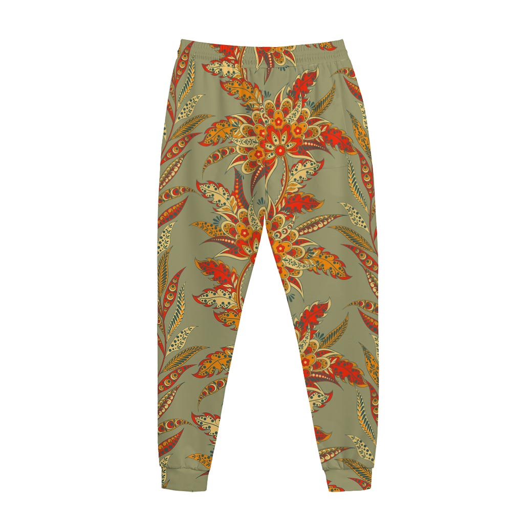 Vintage Orange Bohemian Floral Print Jogger Pants