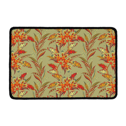 Vintage Orange Bohemian Floral Print Kitchen Mat