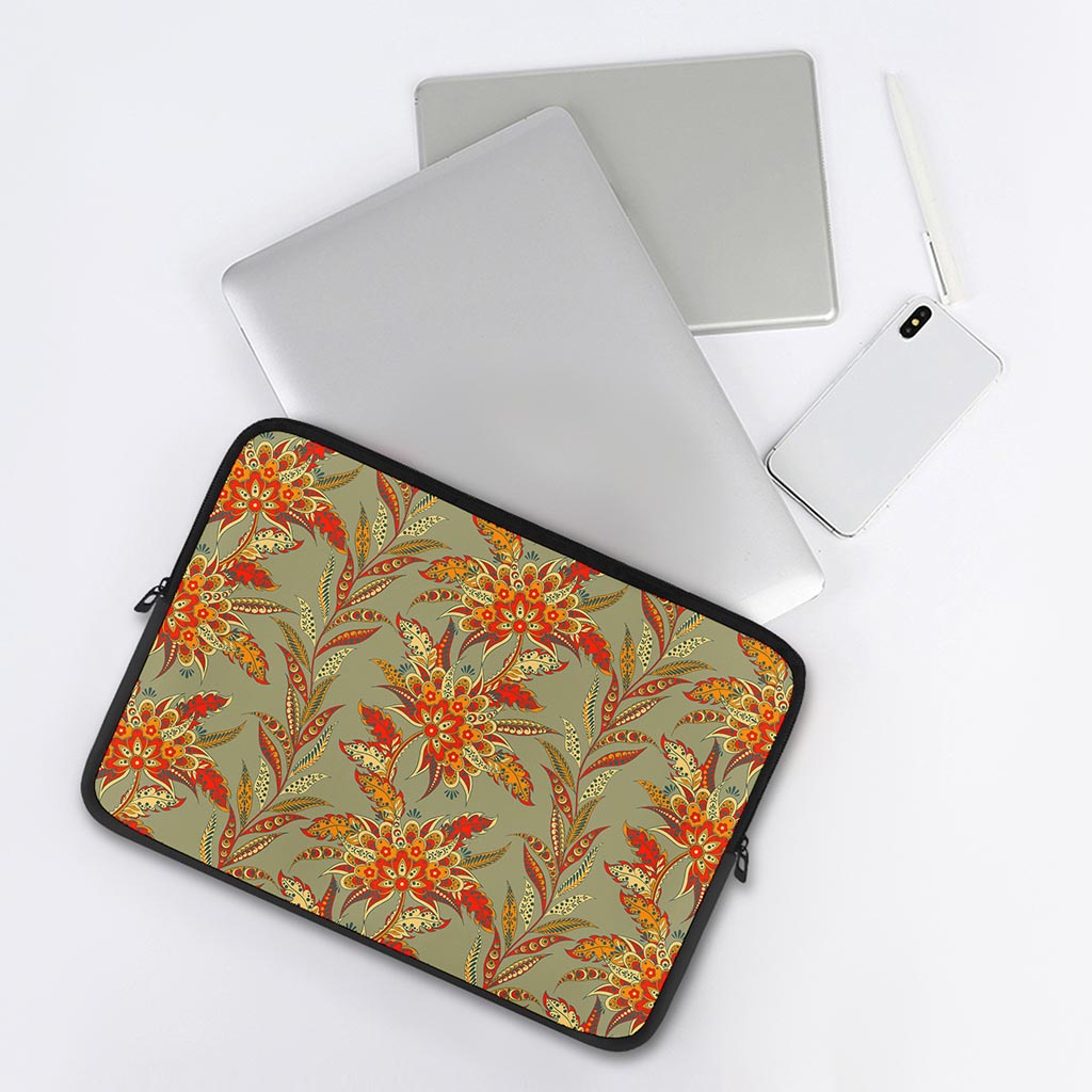 Vintage Orange Bohemian Floral Print Laptop Sleeve