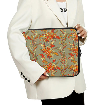 Vintage Orange Bohemian Floral Print Laptop Sleeve