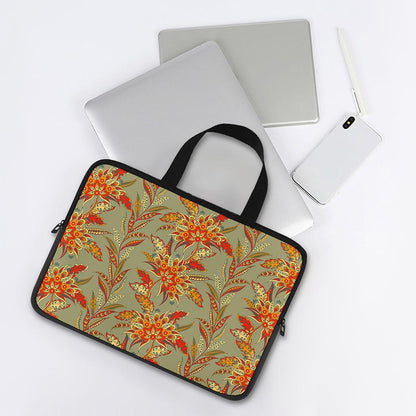 Vintage Orange Bohemian Floral Print Laptop Sleeve With Handle