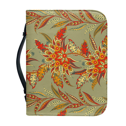 Vintage Orange Bohemian Floral Print Leather Bible Cover