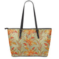 Vintage Orange Bohemian Floral Print Leather Tote Bag With Zipper