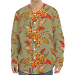 Vintage Orange Bohemian Floral Print Long Sleeve Baseball Jersey