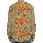 Vintage Orange Bohemian Floral Print Long Sleeve Baseball Jersey