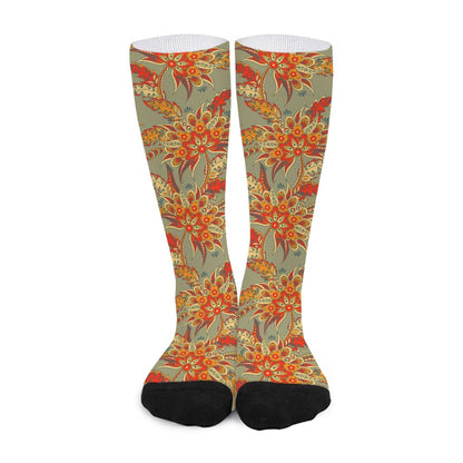 Vintage Orange Bohemian Floral Print Long Socks