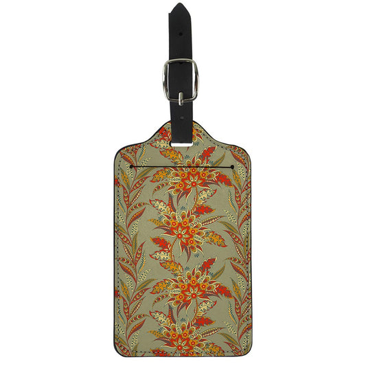 Vintage Orange Bohemian Floral Print Luggage Tag