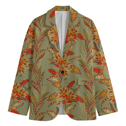 Vintage Orange Bohemian Floral Print Men's Blazer