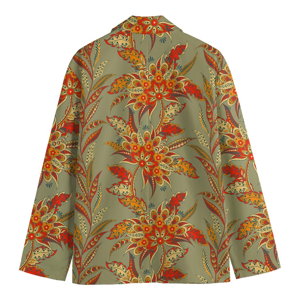 Vintage Orange Bohemian Floral Print Men's Blazer