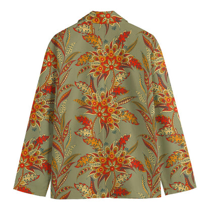 Vintage Orange Bohemian Floral Print Men's Blazer