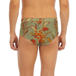 Vintage Orange Bohemian Floral Print Men's Briefs