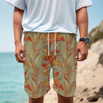 Vintage Orange Bohemian Floral Print Men's Cargo Shorts