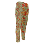 Vintage Orange Bohemian Floral Print Men's Compression Pants
