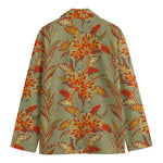 Vintage Orange Bohemian Floral Print Men's Cotton Blazer