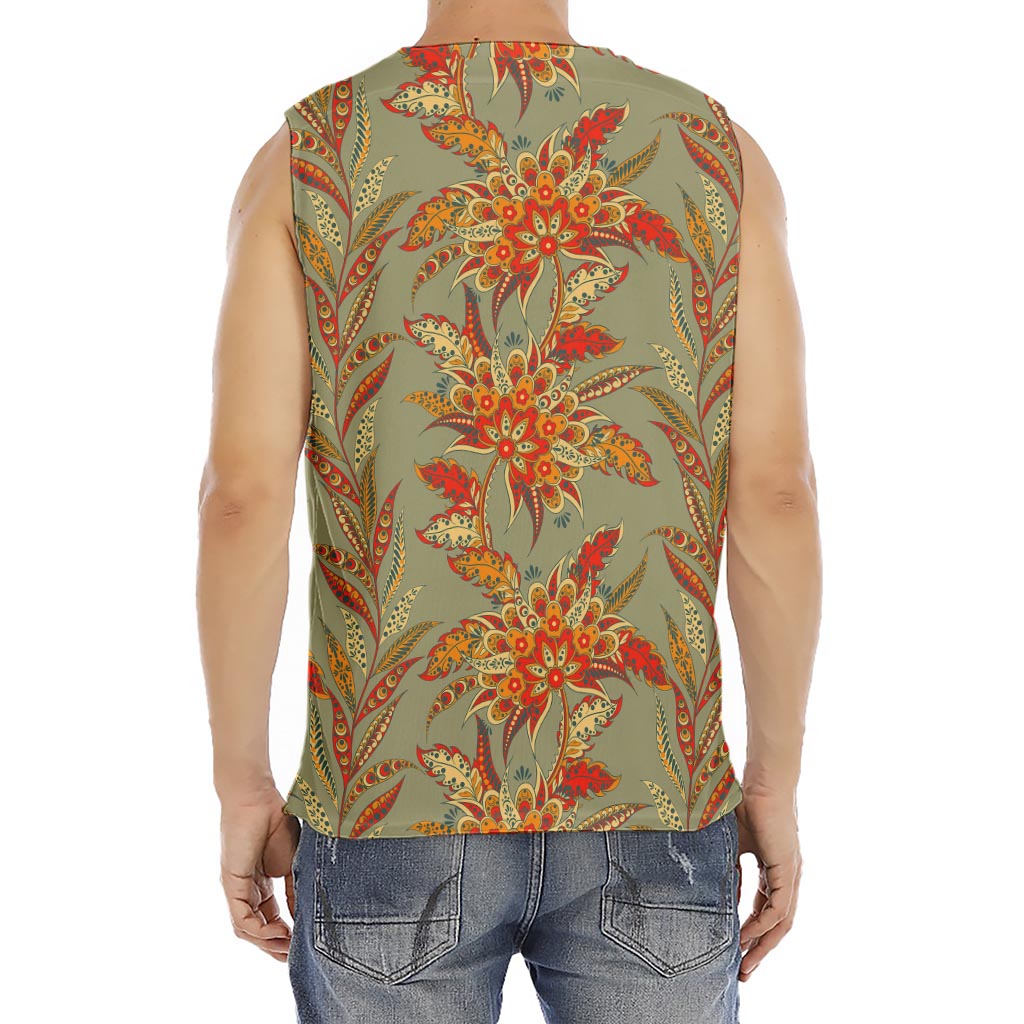 Vintage Orange Bohemian Floral Print Men's Fitness Tank Top
