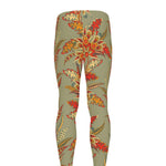 Vintage Orange Bohemian Floral Print Men's leggings