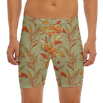 Vintage Orange Bohemian Floral Print Men's Long Boxer Briefs
