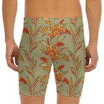 Vintage Orange Bohemian Floral Print Men's Long Boxer Briefs
