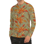 Vintage Orange Bohemian Floral Print Men's Long Sleeve Rash Guard