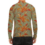 Vintage Orange Bohemian Floral Print Men's Long Sleeve Rash Guard