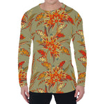 Vintage Orange Bohemian Floral Print Men's Long Sleeve T-Shirt
