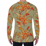Vintage Orange Bohemian Floral Print Men's Long Sleeve T-Shirt