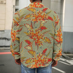 Vintage Orange Bohemian Floral Print Men's Shirt Jacket