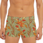 Vintage Orange Bohemian Floral Print Men's Short Boxer Briefs