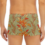 Vintage Orange Bohemian Floral Print Men's Short Boxer Briefs