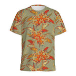 Vintage Orange Bohemian Floral Print Men's Sports T-Shirt