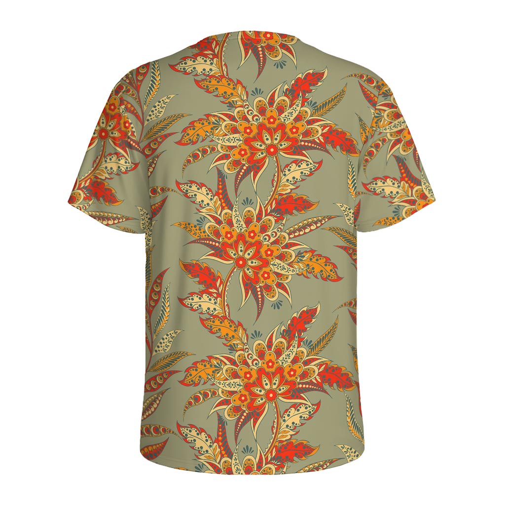 Vintage Orange Bohemian Floral Print Men's Sports T-Shirt