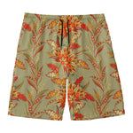 Vintage Orange Bohemian Floral Print Men's Swim Trunks