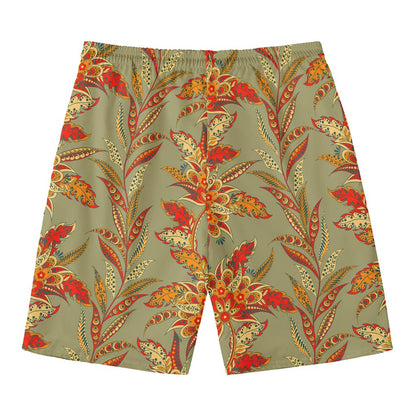 Vintage Orange Bohemian Floral Print Men's Swim Trunks