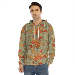 Vintage Orange Bohemian Floral Print Men's Velvet Pullover Hoodie