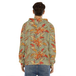 Vintage Orange Bohemian Floral Print Men's Velvet Pullover Hoodie