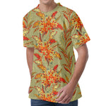 Vintage Orange Bohemian Floral Print Men's Velvet T-Shirt