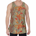 Vintage Orange Bohemian Floral Print Men's Velvet Tank Top