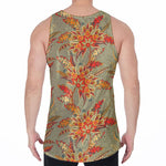 Vintage Orange Bohemian Floral Print Men's Velvet Tank Top