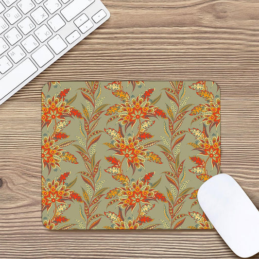 Vintage Orange Bohemian Floral Print Mouse Pad