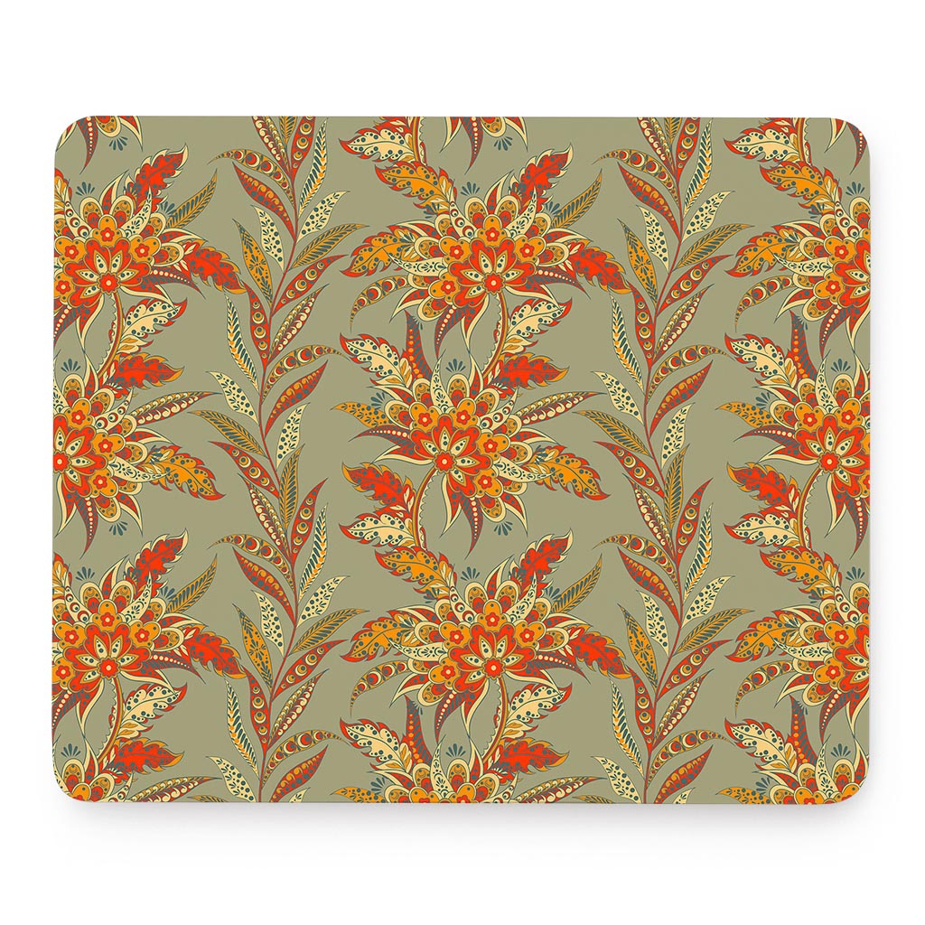 Vintage Orange Bohemian Floral Print Mouse Pad