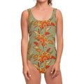 Vintage Orange Bohemian Floral Print One Piece Swimsuit