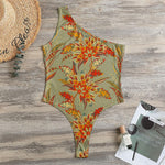 Vintage Orange Bohemian Floral Print One Shoulder Bodysuit