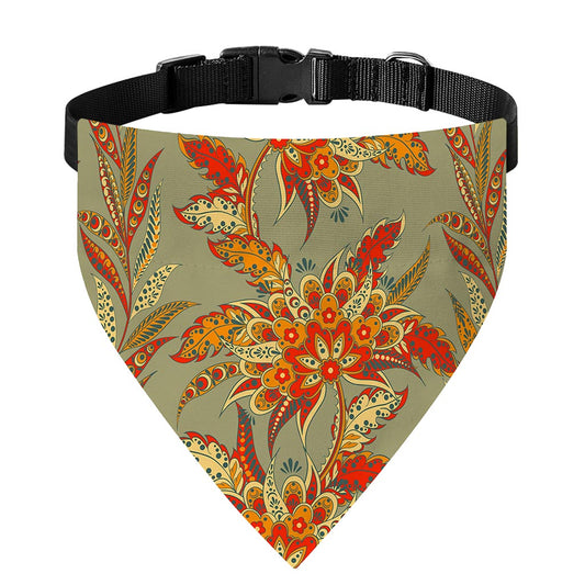 Vintage Orange Bohemian Floral Print Over The Collar Dog Bandana