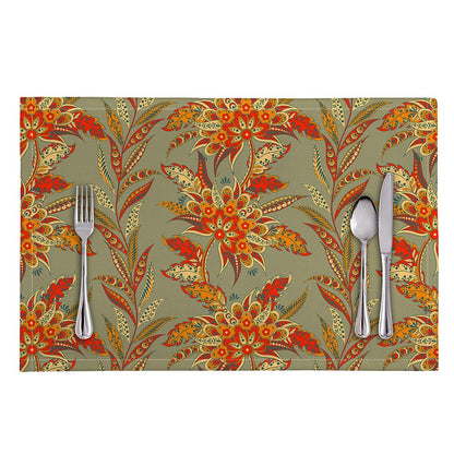 Vintage Orange Bohemian Floral Print Placemat