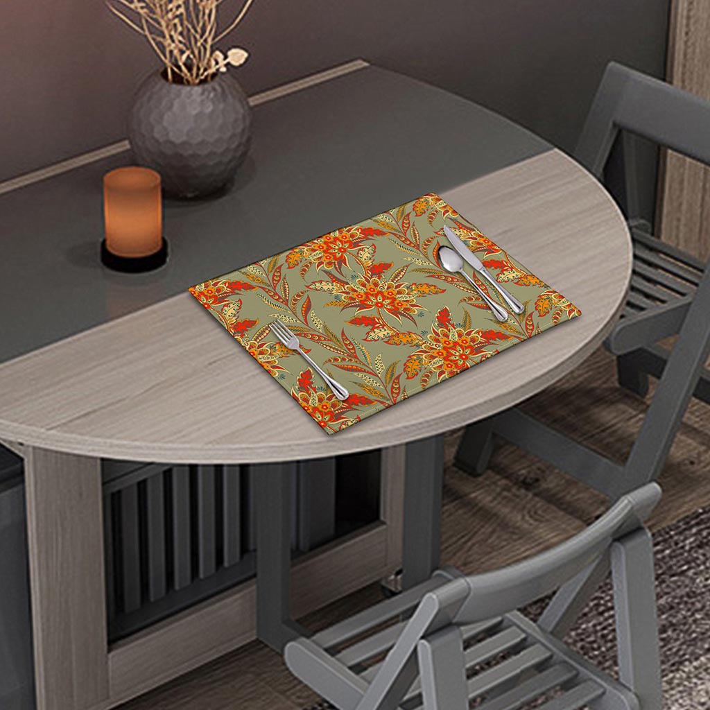 Vintage Orange Bohemian Floral Print Placemat