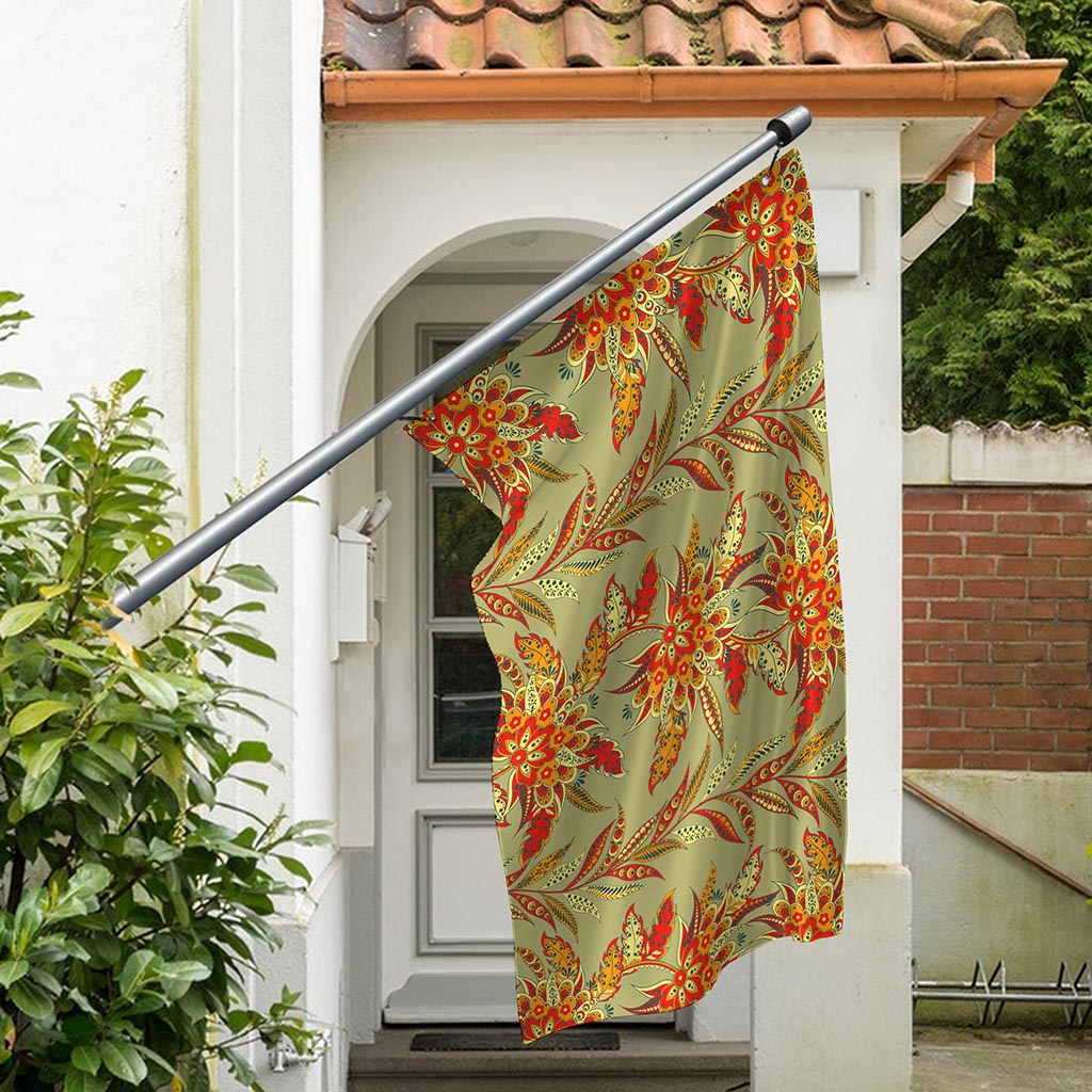 Vintage Orange Bohemian Floral Print Polyester Flag