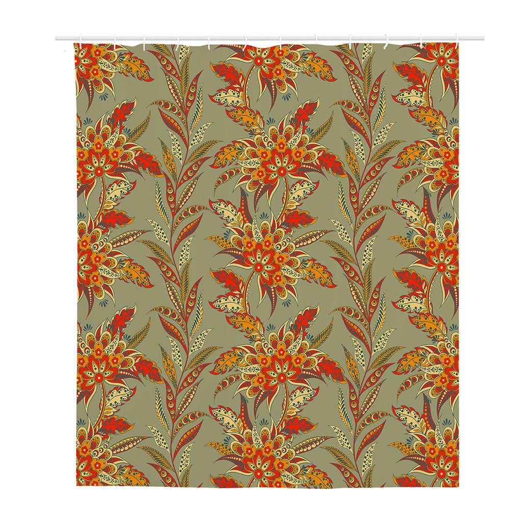 Vintage Orange Bohemian Floral Print Polyester Shower Curtain